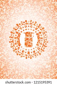 Phd thesis icon inside abstract emblem, orange mosaic background