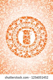 Phd thesis icon inside abstract orange mosaic emblem