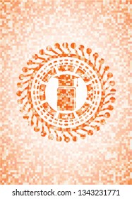 Phd thesis icon inside abstract emblem, orange mosaic background