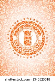 Phd thesis icon inside abstract emblem, orange mosaic background