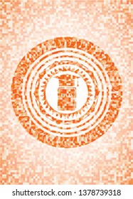 Phd thesis icon inside abstract emblem, orange mosaic background
