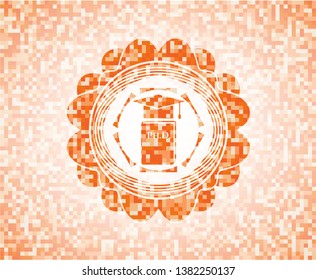 Phd thesis icon inside abstract orange mosaic emblem