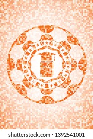 Phd thesis icon inside abstract orange mosaic emblem with background