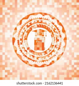 Phd thesis icon inside abstract orange mosaic emblem. 
