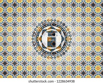 Phd thesis icon inside arabesque style badge. arabic decoration.