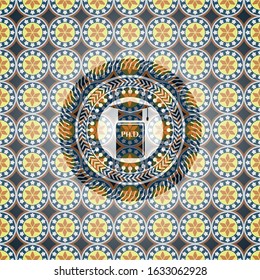 Phd thesis icon inside arabesque emblem. arabic decoration.