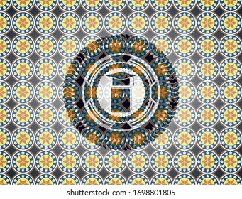 Phd thesis icon inside arabesque badge. arabic decoration.