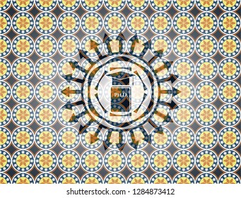 Phd thesis icon inside arabic badge. Arabesque decoration.