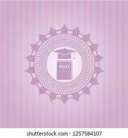 Phd thesis icon inside badge with pink background