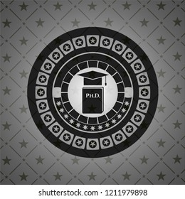 Phd thesis icon inside black emblem