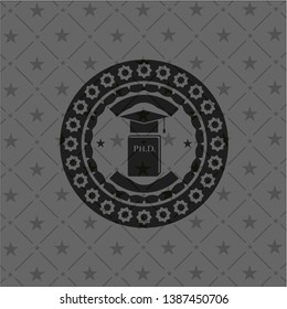 Phd thesis icon inside black emblem. Vintage.