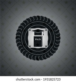 Phd thesis icon inside black emblem. Vintage. 