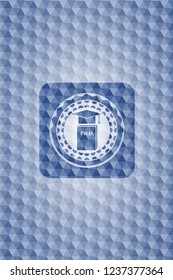 Phd thesis icon inside blue badge with geometric pattern background.