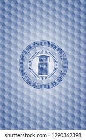Phd thesis icon inside blue badge with geometric pattern background.