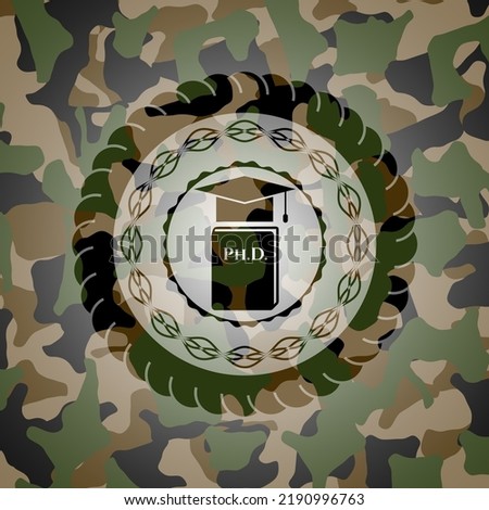 Phd thesis icon inside camouflage texture. 