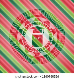 Phd thesis icon inside christmas colors badge.