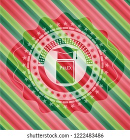 Phd thesis icon inside christmas colors badge.
