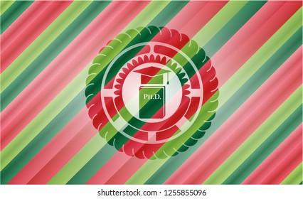 Phd thesis icon inside christmas colors style emblem.