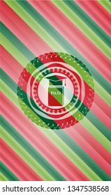 Phd thesis icon inside christmas colors style emblem.