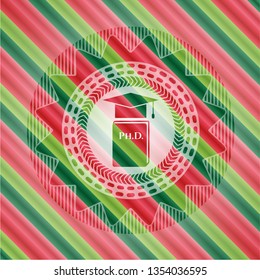 Phd thesis icon inside christmas colors style badge.