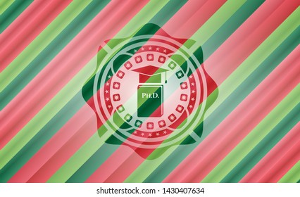 Phd thesis icon inside christmas colors style emblem.