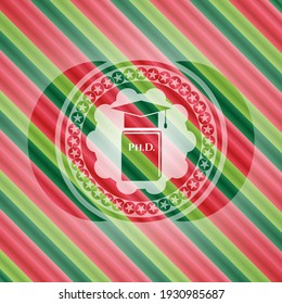 Phd thesis icon inside christmas colors emblem. 