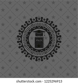 Phd thesis icon inside dark emblem. Retro