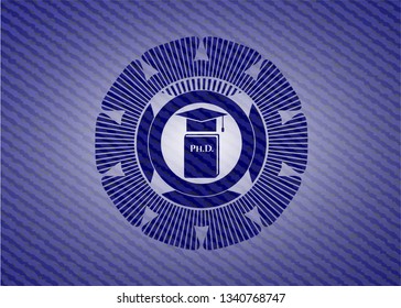 Phd thesis icon inside emblem with denim high quality background