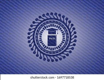 Phd thesis icon inside emblem with jean high quality background