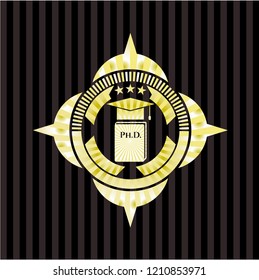 Phd thesis icon inside gold shiny badge