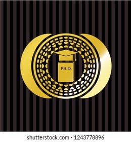 Phd thesis icon inside gold badge or emblem