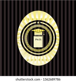 Phd thesis icon inside gold badge or emblem