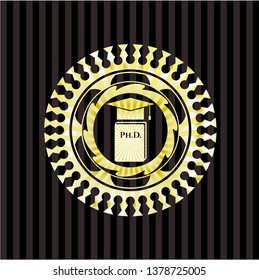 Phd thesis icon inside gold emblem or badge
