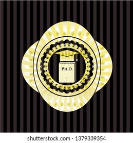 Phd thesis icon inside gold emblem or badge