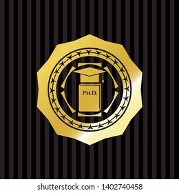 Phd thesis icon inside golden badge or emblem