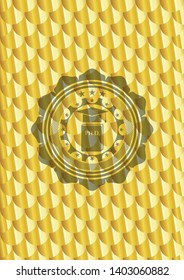 Phd thesis icon inside golden badge or emblem. Scales pattern. Vector Illustration. Detailed.