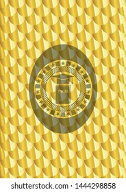 Phd thesis icon inside golden emblem. Scales pattern. Vector Illustration. Detailed.