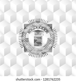 Phd thesis icon inside grey emblem with cube white background