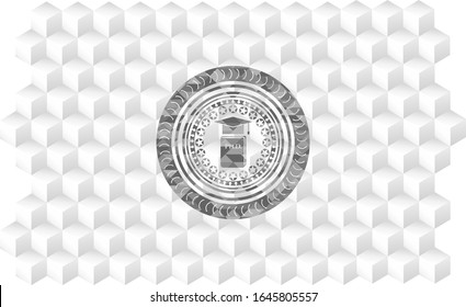 Phd thesis icon inside grey emblem. Vintage with geometric cube white background