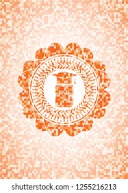 Phd thesis icon inside orange tile background illustration. Square geometric mosaic seamless pattern with emblem inside.