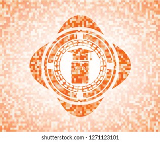 Phd thesis icon inside orange tile background illustration. Square geometric mosaic seamless pattern with emblem inside.