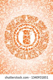 Phd thesis icon inside orange mosaic emblem with background