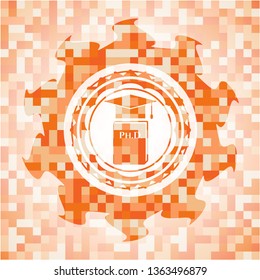 Phd thesis icon inside orange tile background illustration. Square geometric mosaic seamless pattern with emblem inside.