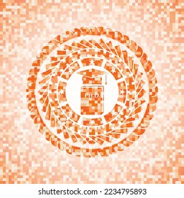 Phd thesis icon inside orange tile background illustration. Square geometric mosaic seamless pattern with emblem inside. 