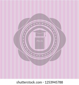 Phd thesis icon inside pink emblem. Retro