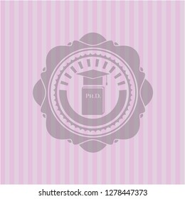 Phd thesis icon inside pink emblem. Vintage.