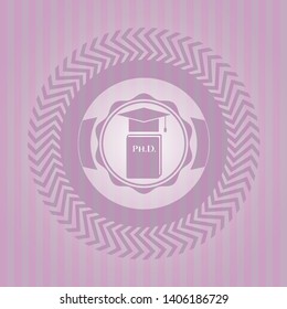 Phd thesis icon inside pink emblem. Vintage.