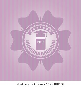 Phd thesis icon inside pink emblem. Vintage.