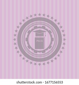 Icono de tesis Phd dentro del icono o emblema rosado