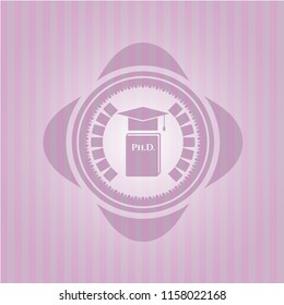Phd thesis icon inside realistic pink emblem